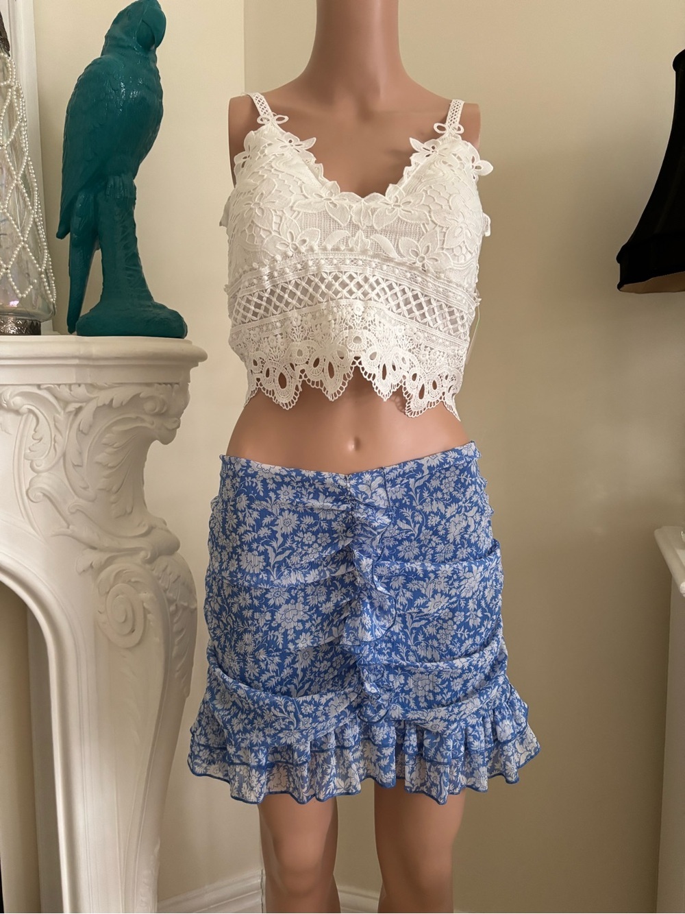 Zara Blue Floral Tiered Ruffle Mini Skirt - Picture 2 of 11
